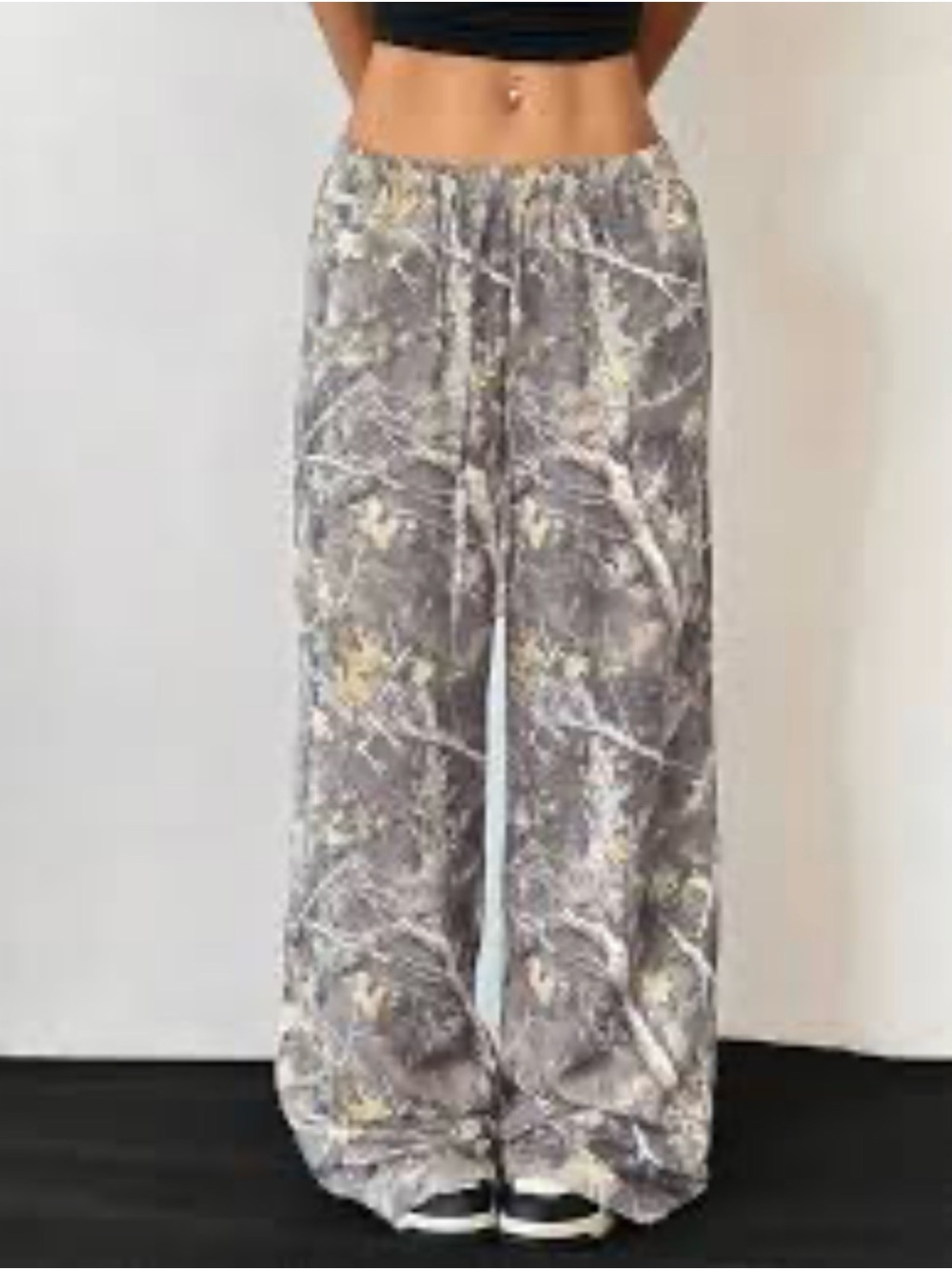 Modern Lux Gray Marble-Print Wide Leg Track Pants